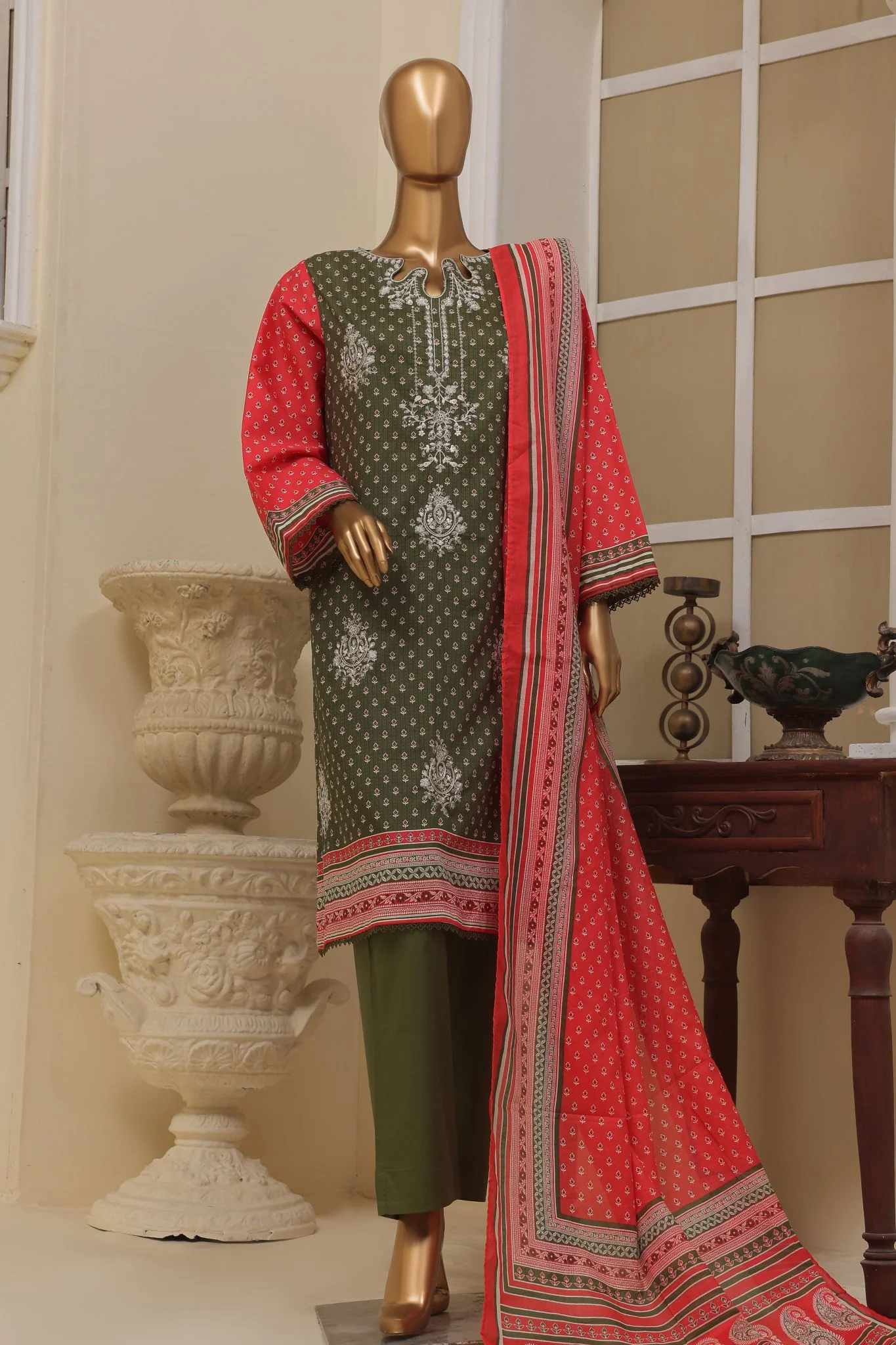 I-001 Bin Saeed 3 Piece Premium Lawn Embroidered Stitched Suit