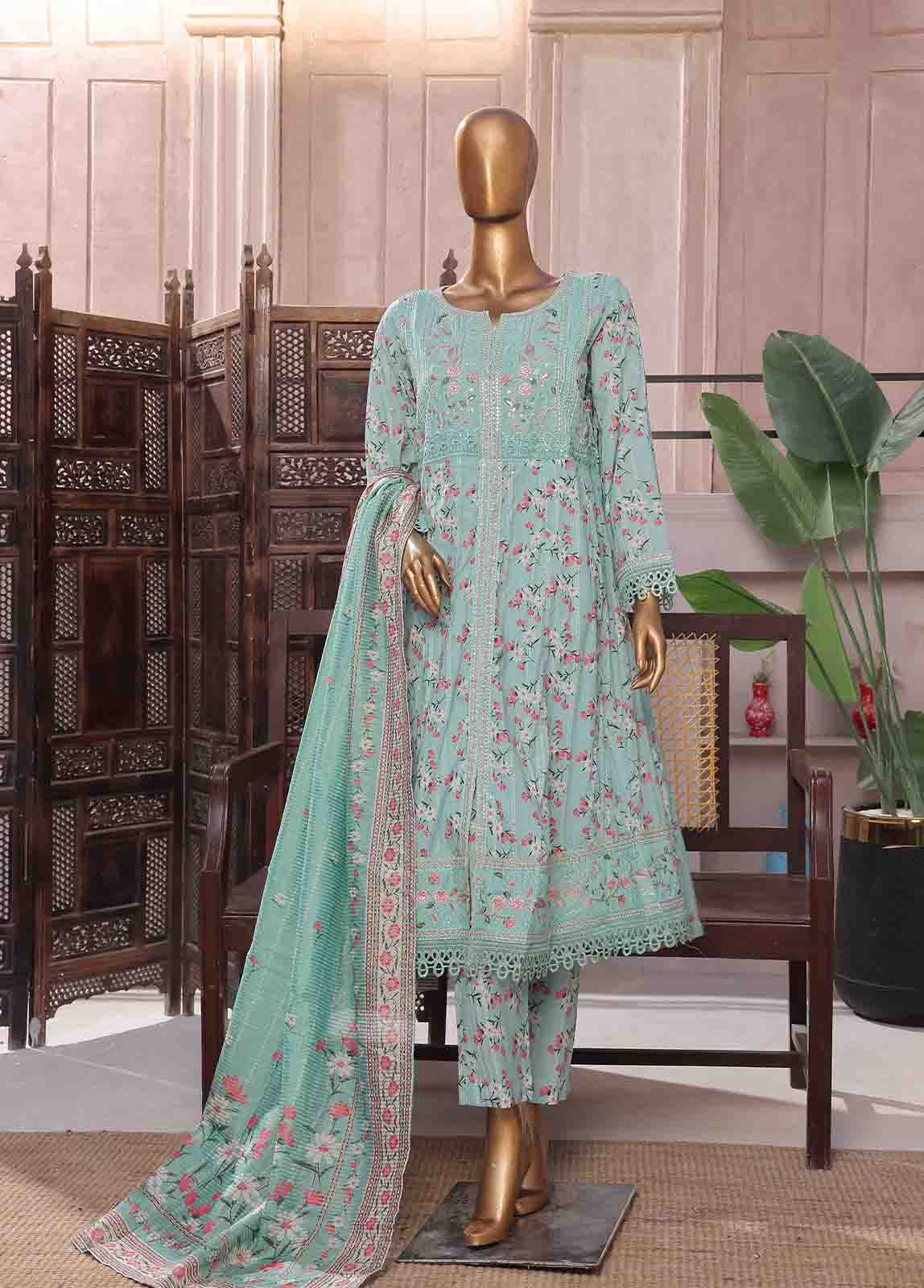 I-006 Bin Saeed Stitched 3 Piece Embroidered Luxury Lawn Maxi