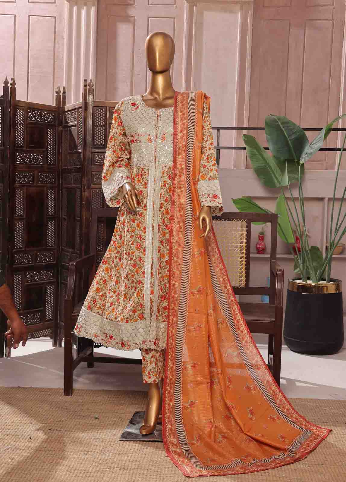 I-007 Bin Saeed Stitched 3 Piece Embroidered Luxury Lawn Maxi