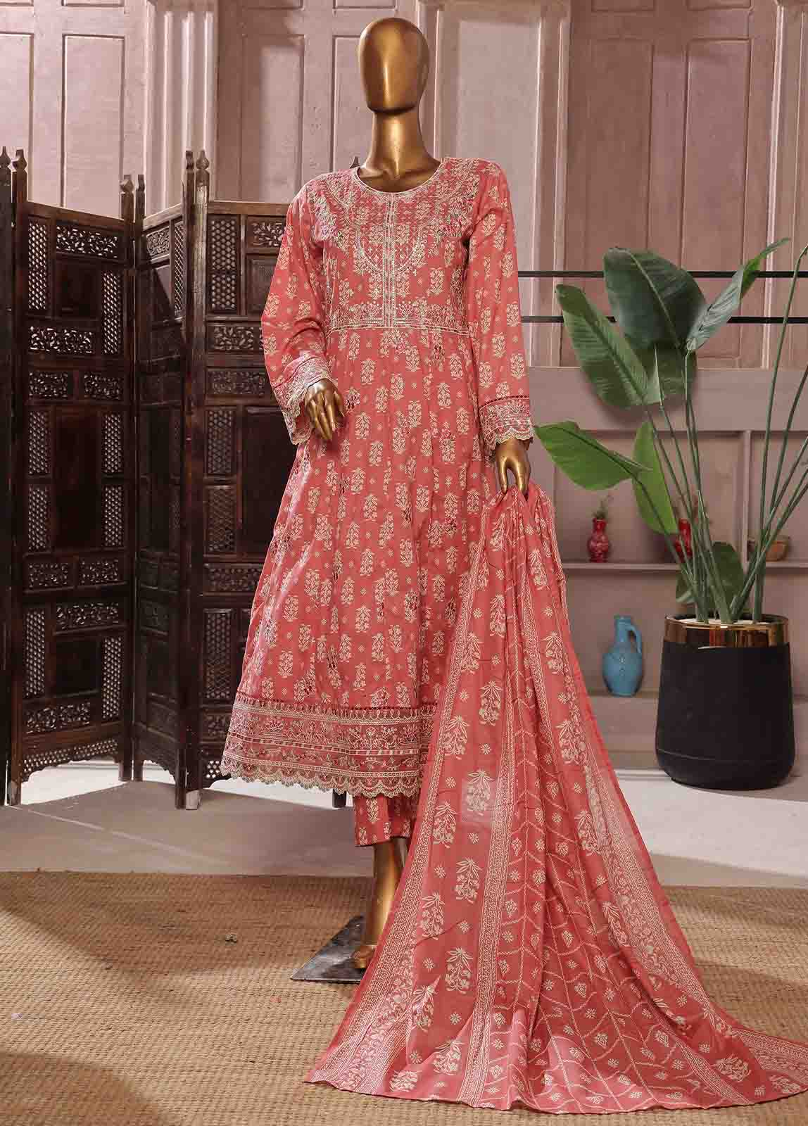 I-002 Bin Saeed Stitched 3 Piece Embroidered Luxury Lawn Maxi