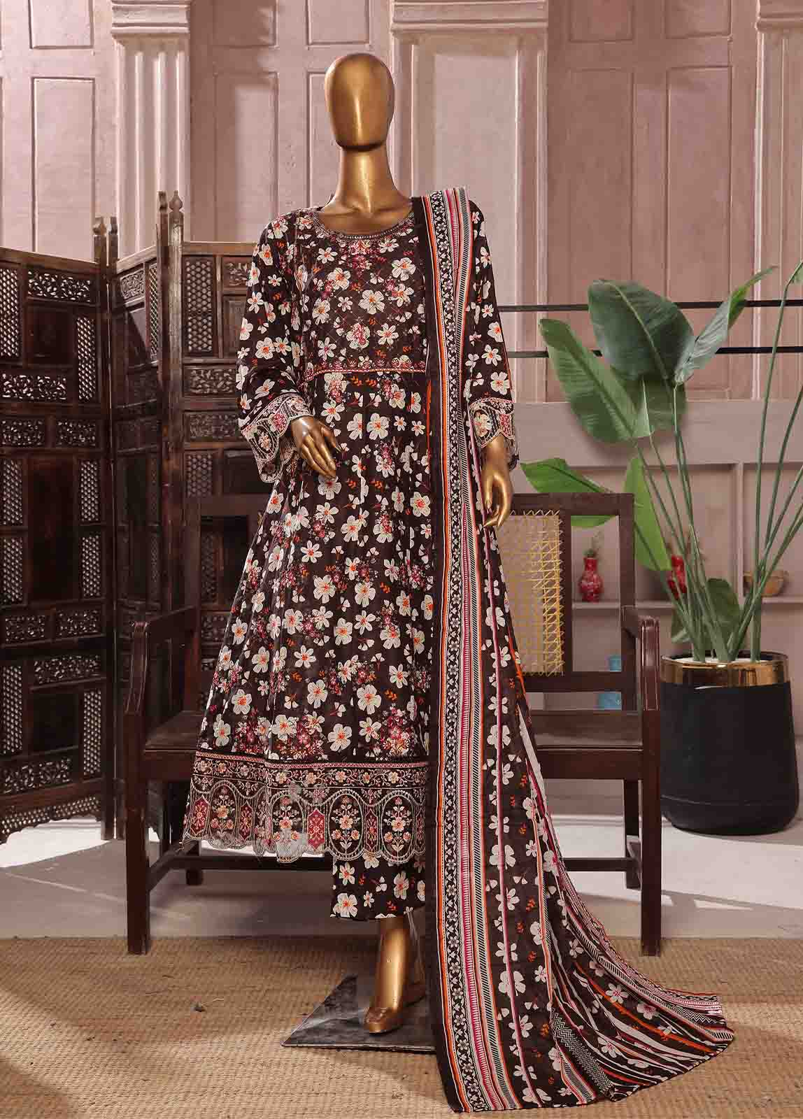 I-005 Bin Saeed Stitched 3 Piece Embroidered Luxury Lawn Maxi