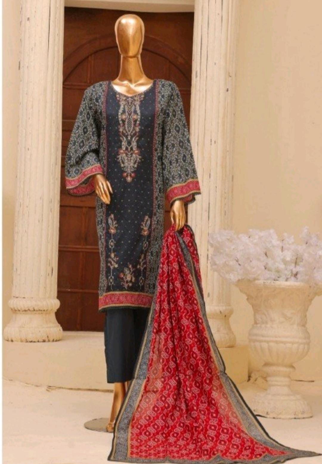 I-002 Bin Saeed 3 Piece Premium Lawn Embroidered Stitched Suit